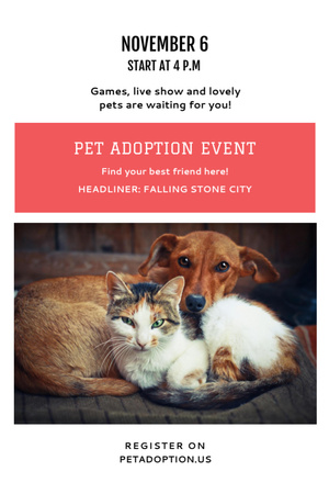 Pet Adoption Event Dog And Cat Hugging Postcard 4x6in Vertical Design Template