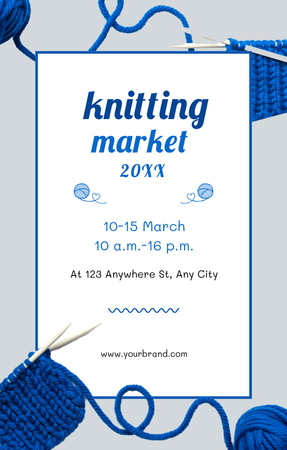 Blue Yarn Knitting Market Announcement Invitation 4.6x7.2in Design Template