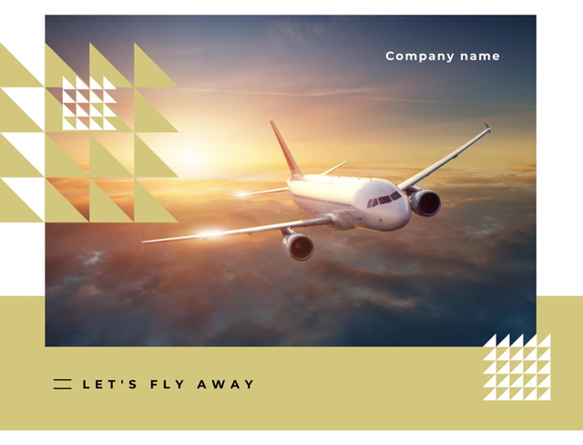 Plane Flying In The Sky With Sun Postcard 4.2x5.5in Design Template
