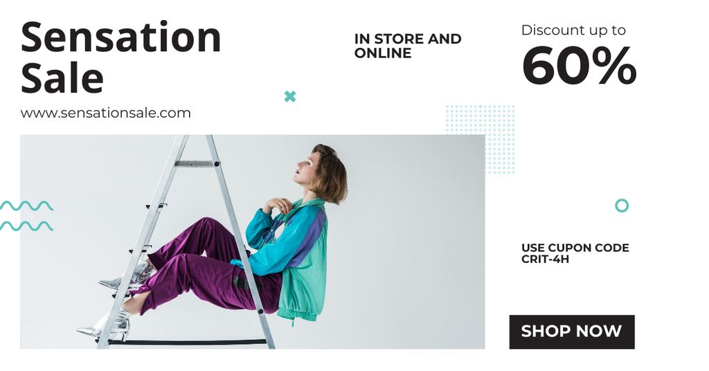 Szablon projektu Fashion Sale Anouncement with Stylish Woman Facebook AD