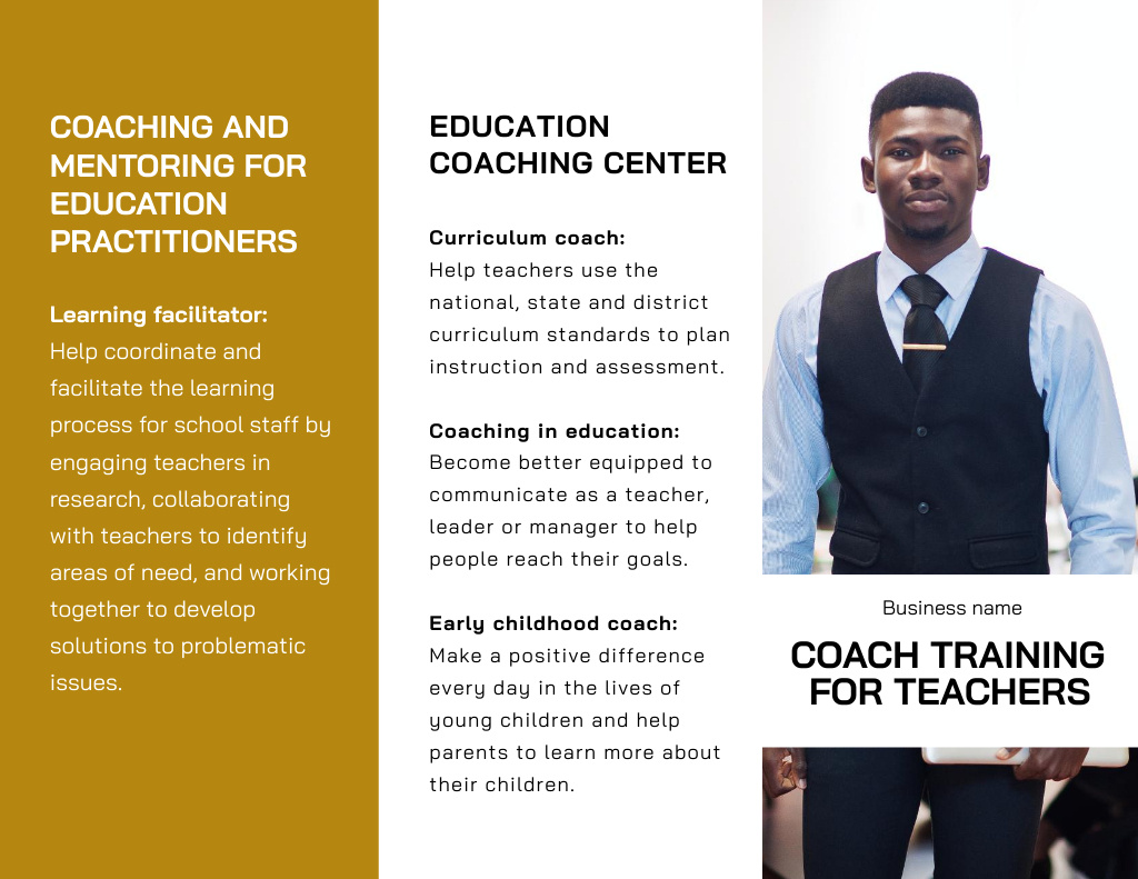 Coach Training and Mentoring Offer for Teachers Brochure 8.5x11in Z-fold – шаблон для дизайну