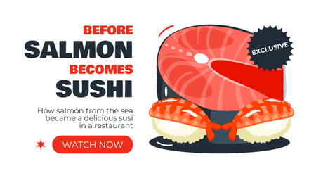 Designvorlage Promo des exklusiven Blogs über den Weg vom Lachs zum Sushi für Youtube Thumbnail