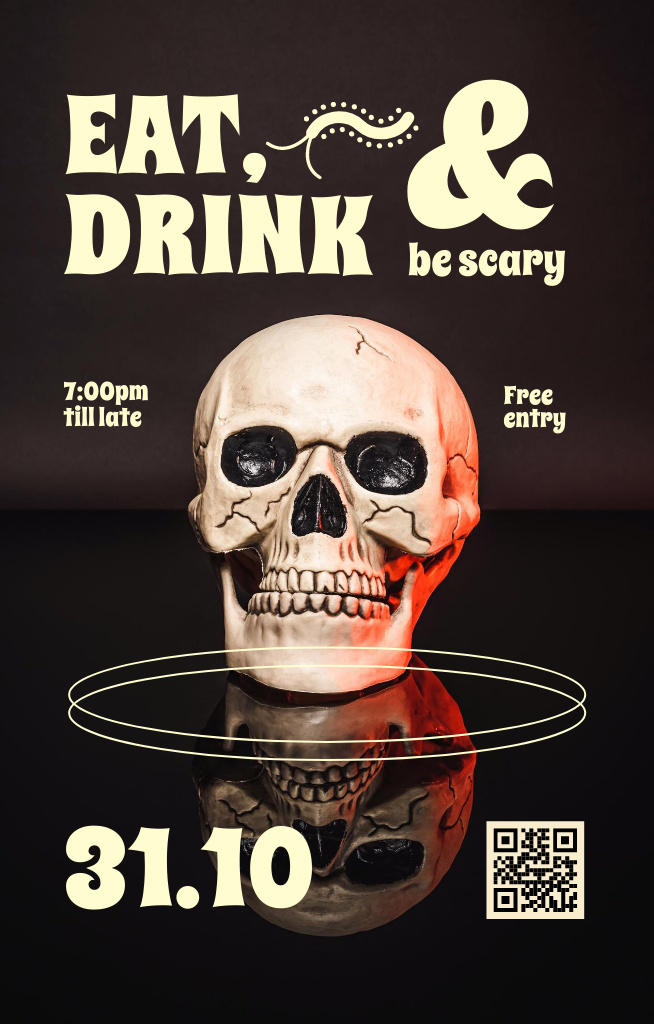 Ontwerpsjabloon van Invitation 4.6x7.2in van Halloween Party Ad with Skull