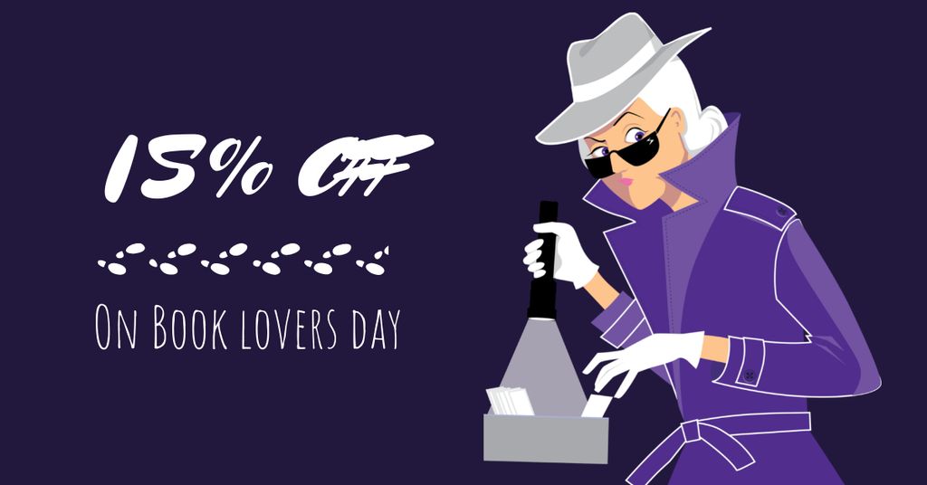 Book Lovers Day Offer with Woman Detective Facebook AD Πρότυπο σχεδίασης