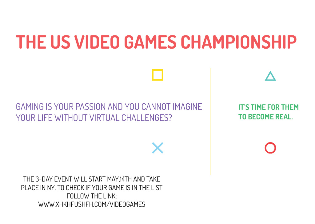 Video Games Championship Announcement Postcard Šablona návrhu