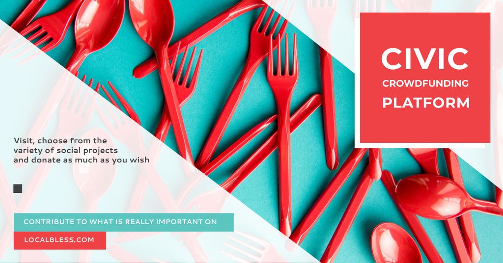 Designvorlage Crowdfunding Platform Red Plastic Tableware für Facebook AD