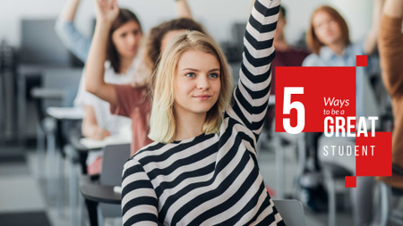 Students rising hands in Classroom Presentation Wide tervezősablon