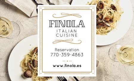 Ontwerpsjabloon van Business Card 91x55mm van Italian Restaurant Offer with Seafood Pasta Dish