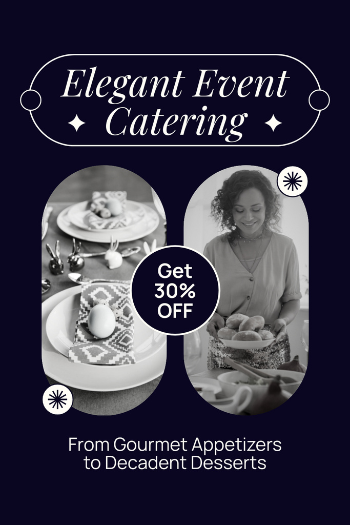 Elegant Catering Services with Woman serving Food Pinterestデザインテンプレート