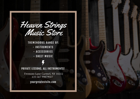 Guitars in Music Instruments Store Flyer A6 Horizontal Design Template