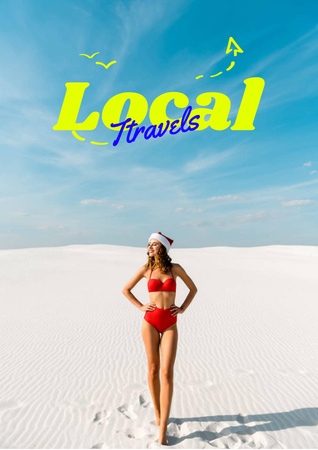 Local Travels Inspiration with Young Woman on Ocean Coast Poster Design Template