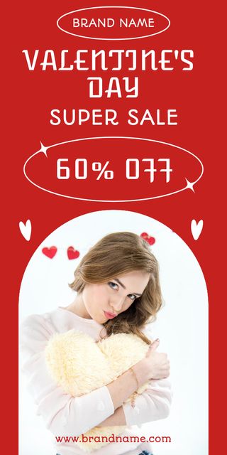 Valentine's Day Super Sale with Young Attractive Woman Graphic Design Template