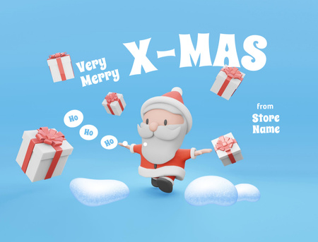 Merry X-Mas Greeting with Funny Santa Claus on Blue Postcard 4.2x5.5in Design Template
