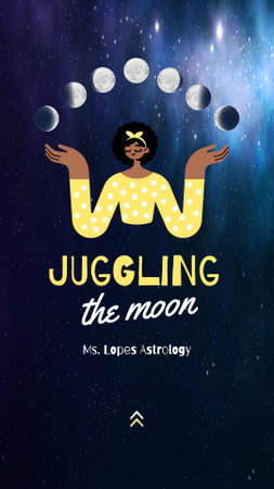 Ontwerpsjabloon van Instagram Story van grappige illustratie van de vrouw jongleren maan
