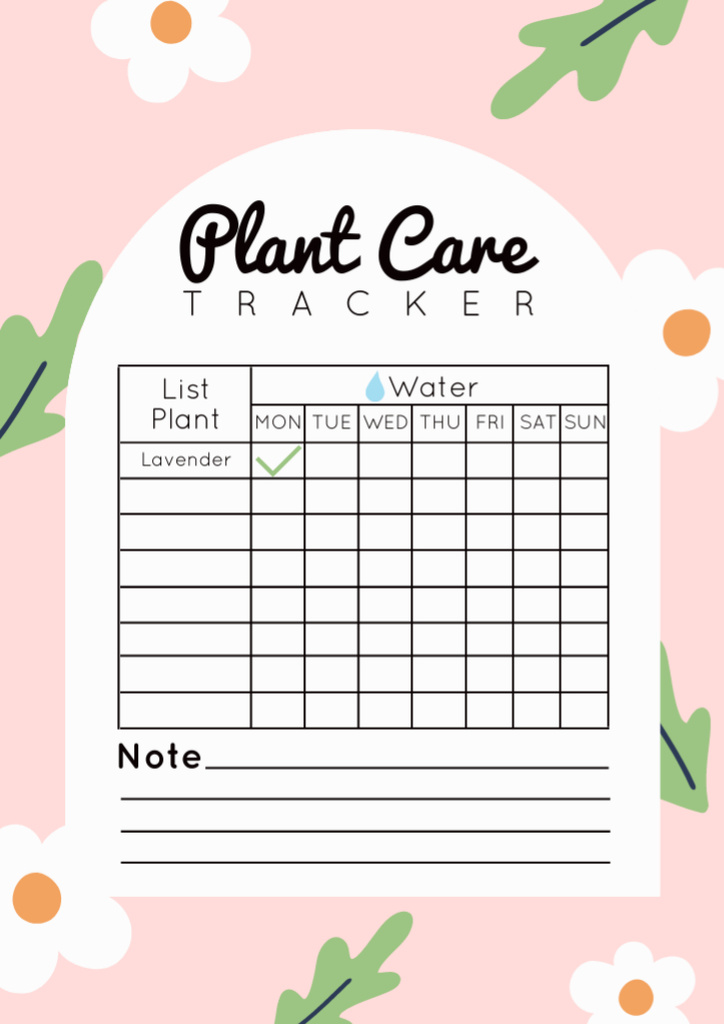 Plant Care Tracker with Flowers and Leaves on Pink Schedule Planner tervezősablon