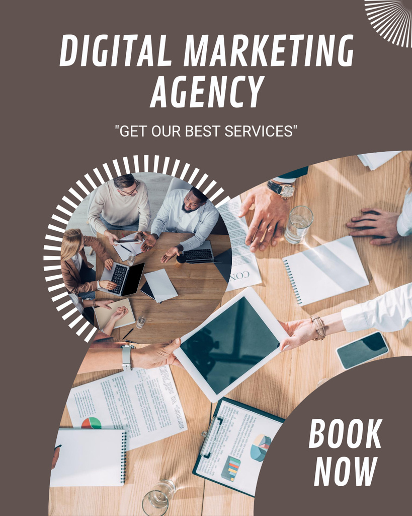 Offering Digital Marketing Agency Services with Colleagues in Office Instagram Post Vertical tervezősablon