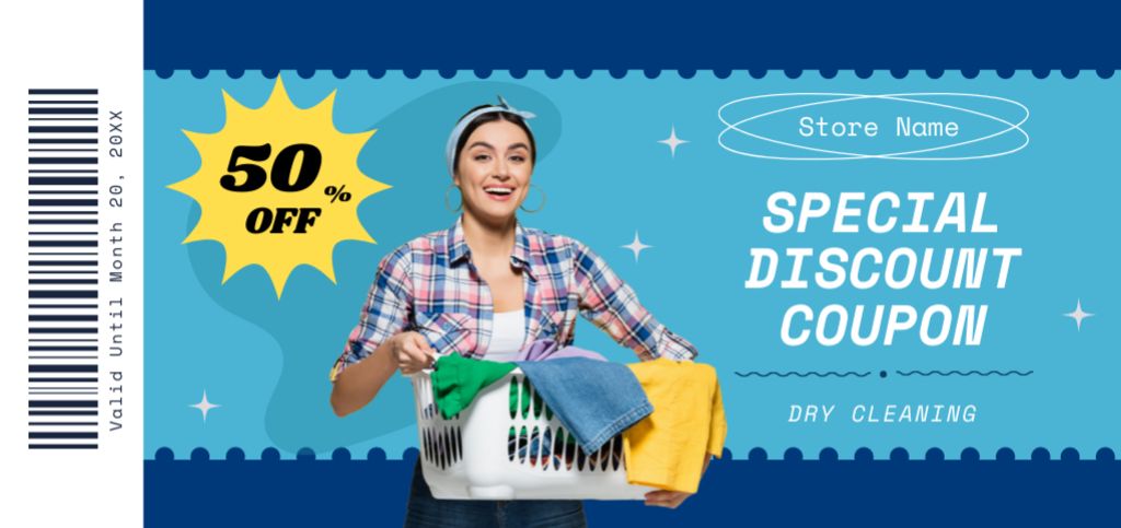 Modèle de visuel Special Discount on Dry Cleaning Services with Happy Housewife - Coupon Din Large
