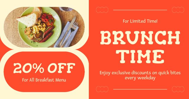 Offer of Discount on Brunch with Tasty Dish Facebook AD Tasarım Şablonu