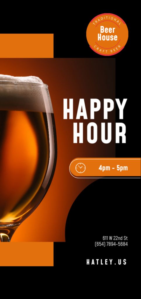Happy Hour Offer with Beer in Glass Flyer DIN Large Design Template