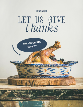 Thanksgiving Celebration Announcement with turkey Flyer 8.5x11in Design Template