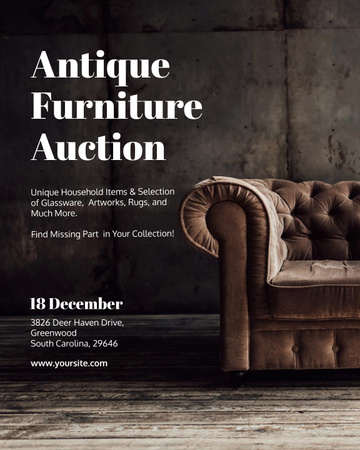 Antique Furniture Auction Luxury Leather Armchair Poster 16x20in Šablona návrhu