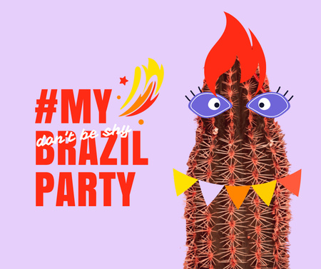 Brazilian Party Announcement with Funny Cactus Facebookデザインテンプレート