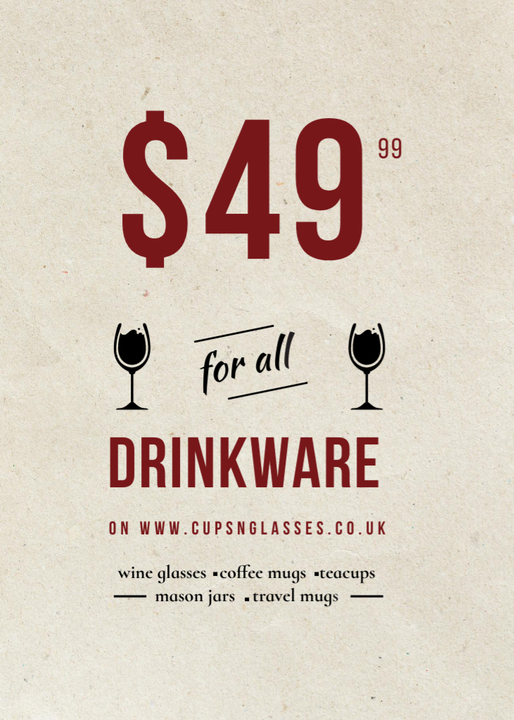 Drinkware Sale Offer with Red Wine Invitation Design Template