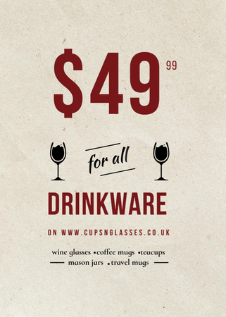 Drinkware Sale Glass with red wine Invitation Design Template