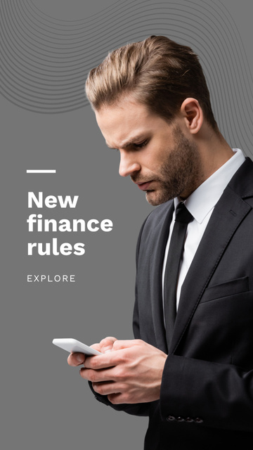 Man with Phone for Finance rules Instagram Story Πρότυπο σχεδίασης