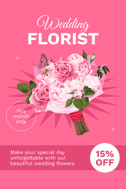 Modèle de visuel Wedding Florist Discount Offer on Pink - Pinterest