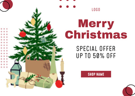 Christmas Offer Tree in Package and Presents Card Design Template