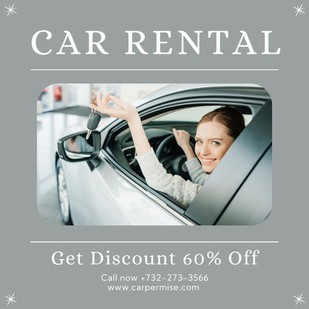 Car Rental Services Offer with Girl in Car Instagram Design Template