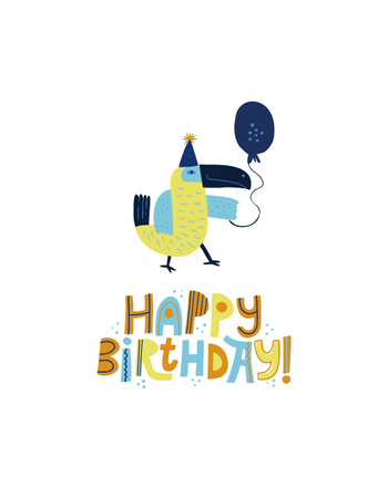 Parrot Wish You a Happy Birthday  T-Shirt Design Template