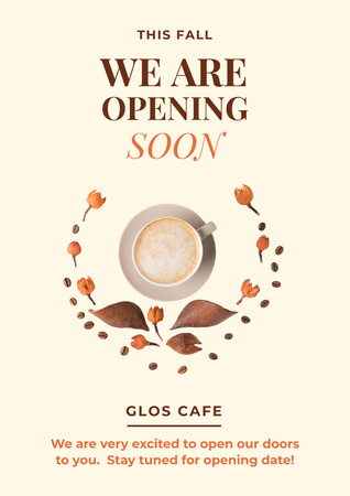 Cafe Opening Announcement with Cup of Coffee Poster A3 Tasarım Şablonu