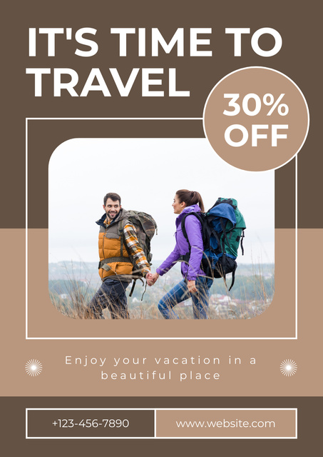 Hiking Tour Offer Discount on Brown Poster Design Template