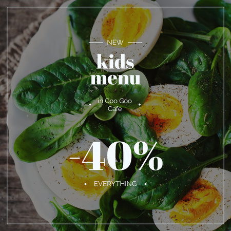 Kids Menu Offer Boiled Eggs with Spinach Instagram AD Design Template