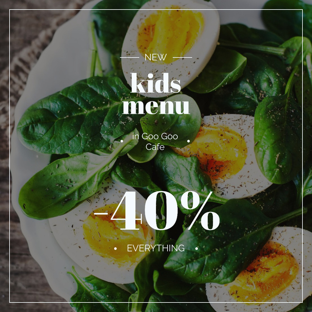 Kids Menu Offer Boiled Eggs with Spinach Instagram AD Modelo de Design