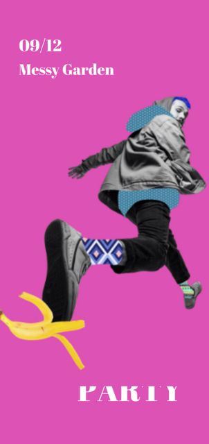 Plantilla de diseño de Party Announcement with Man Stepping on Banana Flyer DIN Large 