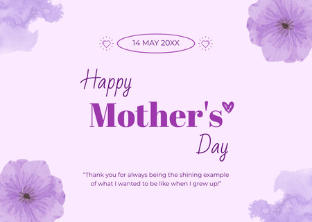 Äitienpäivätervehdys söpöillä violeteilla kukilla Card Design Template