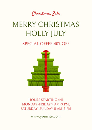 Plantilla de diseño de July Christmas Sale Special Offer with Gift Boxes Flyer A6 