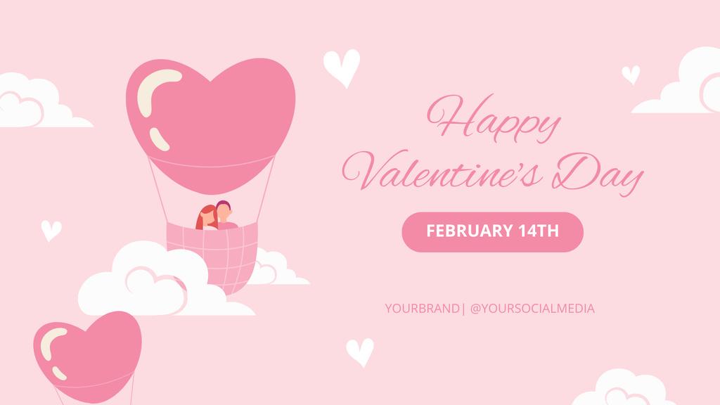 Happy Valentine's Day Greeting with Balloon Couple FB event cover Modelo de Design