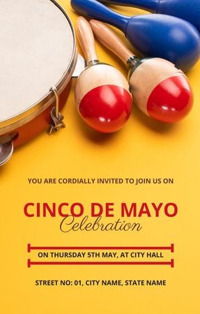 Cinco de Mayo Celebration with Maracas and Tambourine Invitation 4.6x7.2in Design Template