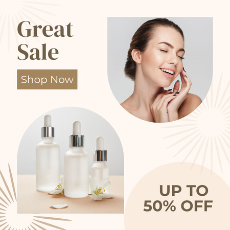 Skincare Cosmetics Sale Ad with Bottles of Serum Instagram Design Template