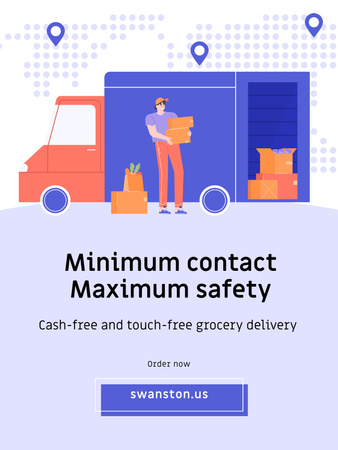 Template di design Touch-free Delivery Services offer with courier by car Poster US