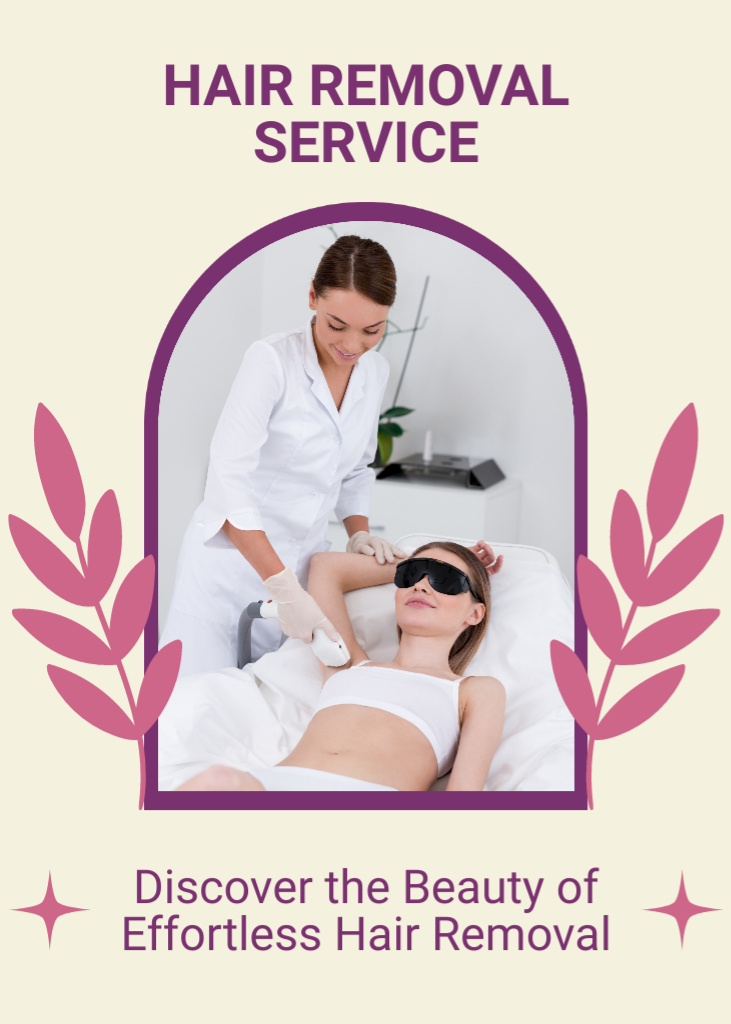 Laser Hair Removal Service with Pink Branch Flayer Tasarım Şablonu