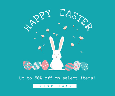 Happy Easter Sale with Easter Eggs and Bunny Facebook Design Template