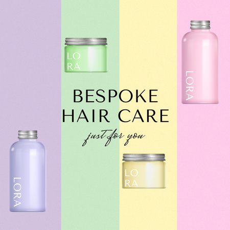 Hair Care Ad with Cosmetic Bottles Animated Post Design Template