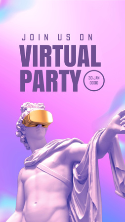 Virtual Party Invitation with Statue in VR Glasses Instagram Story Design Template