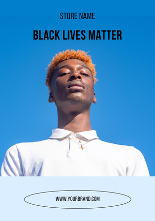 Slogan de apoio Black Lives Matter com homem afro-americano em azul Poster 28x40in Modelo de Design