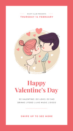 Valentines Invitation with Happy kissing Couple Instagram Story Design Template